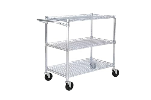 Seville Classics UltraDurable NSF Commercial Heavy Duty Metal Rolling Utility Cart, w/ Steel Shelves, Handle Bar for Restaurant, Garage, Warehouse, Kitchen, Office, Top Shelf (36"W x 18"D) Seville Classics