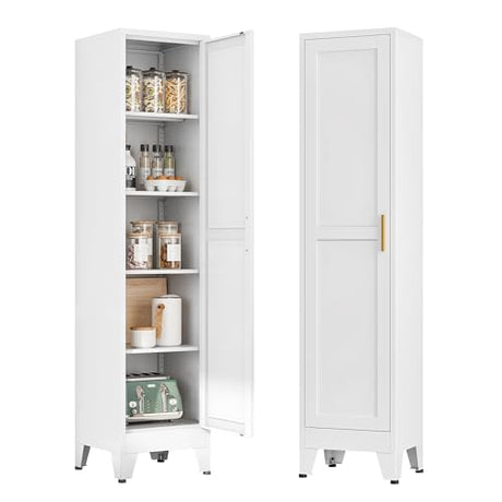 Bevivog Tall Bathroom Storage Cabinet, 67" Narrow Metal Storage Cabinets, Freestanding Tall Linen Cabinet, Slim Kitchen Pantry Cabinets with Shelves Bevivog