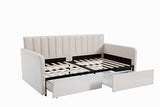 Twin Size Upholstered Daybed with 2 Drawers, Futon Sofa Bed with Storage, Ribbed Tufted Backrest Lavish Modern Design, Couch Bed Frame for Bedroom Living Room Guest Room Apartment,Beige Velvet GDFStudio