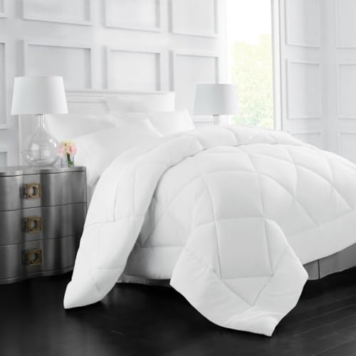 Twin/Queen/King Down Alternative Comforter, 2100 Series All-Season Duvet Insert with Corner Tabs, Box-Stitch, Soft Microfiber, Machine Washable (White, King) Pantrypoet
