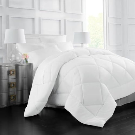 Twin/Queen/King Down Alternative Comforter, 2100 Series All-Season Duvet Insert with Corner Tabs, Box-Stitch, Soft Microfiber, Machine Washable (White, King) Pantrypoet
