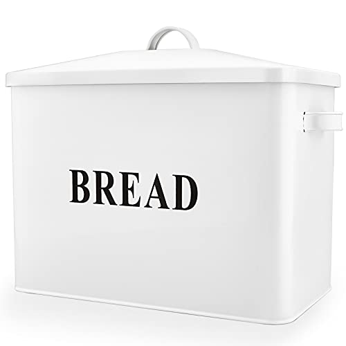P&P CHEF Bread Box for Farmhouse Kitchen Counter Decor, Extra Large White Breadbox with Lid, 13.1” X 11.81” X 7.2” Metal Storage Container for 2+ Loaves, Modern Style & High Capacity P&P CHEF