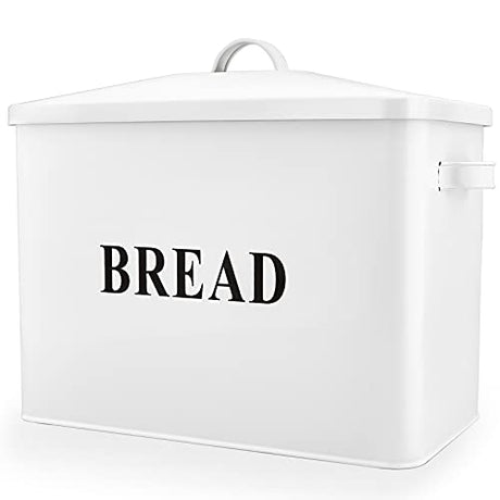 P&P CHEF Bread Box for Farmhouse Kitchen Counter Decor, Extra Large White Breadbox with Lid, 13.1” X 11.81” X 7.2” Metal Storage Container for 2+ Loaves, Modern Style & High Capacity P&P CHEF