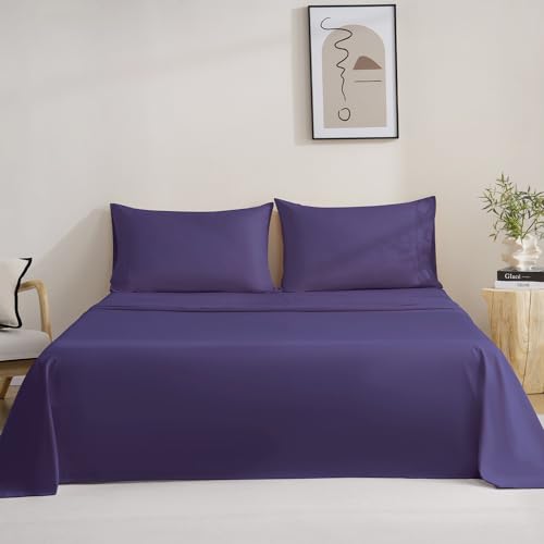 MCO Bedding Full Bed Sheets Set - Soft Bed Sheets - Cooling Breathable Bedding Set with 16" Deep Pocket (4 Pieces, Full, Purple Eggplant) MCO