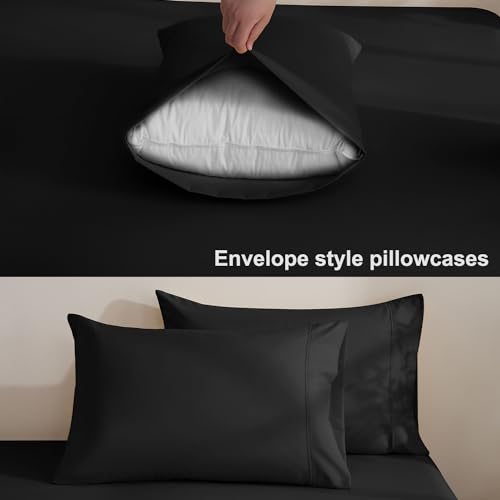 MCO Bedding Full Bed Sheets Set - Soft Bed Sheets - Cooling Breathable Bedding Set with 16" Deep Pocket (4 Pieces, Full, Black) MCO