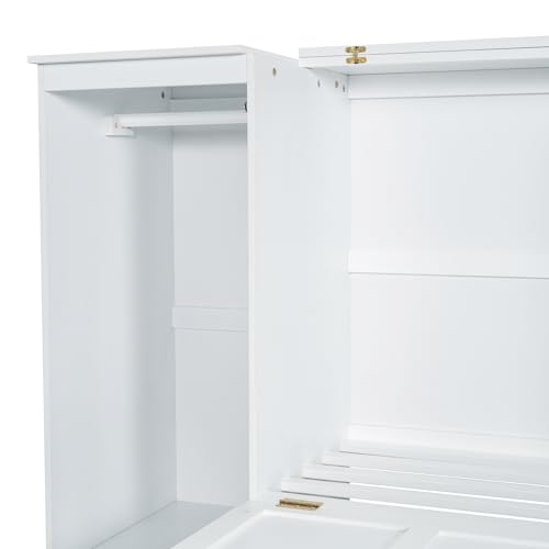 Ball & Cast Murphy Bed Twin Size Wall Chest with Bedside Shelves and Wardrobe,Wood Hideaway Cabinet Platform Bedframe w/Drawer & Bookcase,can be Folded,Space-Saving,for Small Room,Dorms,White Ball & Cast