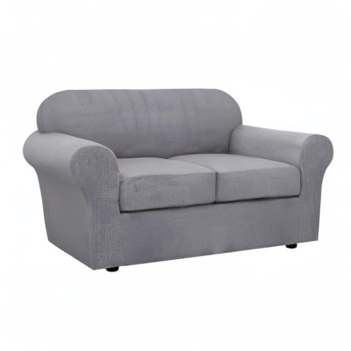 H.VERSAILTEX 3 Piece Stretch Sofa Covers for 2 Cushion Loveseat Couch Covers for Living Room Sofa Slipcovers (Base Cover Plus 2 Seat Cushion Covers) Thicker Jacquard Fabric(Medium Sofa, Dove) H.VERSAILTEX