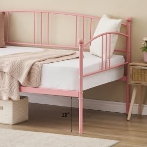 IDEALHOUSE Twin Daybed with Trundle, Metal Twin Size Daybed with Pullout Trundle 6 Casters, Steel Slat Support Sofa Bed for Living Room, Bedroom, Guest Room (Black/White/Pink/Purple) IDEALHOUSE