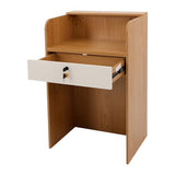 CNCEST L-Shaped Small Space Reception Desk with Locking Storage & LED Light, Modern Oak Front Desk Checkout Counter for Hotel, Shop, Beauty Salon, Office CNCEST