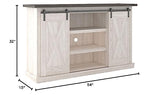 Signature Design by Ashley Dorrinson Farmhouse TV Stand Fits TVs up to 50" with Sliding Barn Doors and Storage Shelves, Whitewash & Gray Signature Design by Ashley