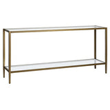 Henn&Hart 64" Wide Rectangular Console Table with Glass Shelf in Brushed Brass, Entryway Table, Accent Table for Living Room, Hallway Henn&Hart