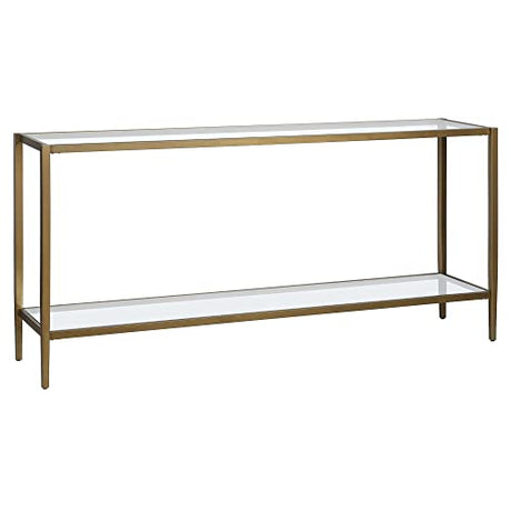 Henn&Hart 64" Wide Rectangular Console Table with Glass Shelf in Brushed Brass, Entryway Table, Accent Table for Living Room, Hallway Henn&Hart