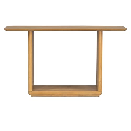 Merax Elegant Minimalist Console Table with Curved Corners, Natural Wood Veneer, U-Base Design Entryway Table for Displaying Treasures, Simple Assembly, Natural Merax