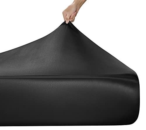 MILVOWOC Satin Fitted Sheet Twin XL, Black Single, Luxury Deep Pocket Bottom Bed Sheet, Soft Silky Bedding MILVOWOC