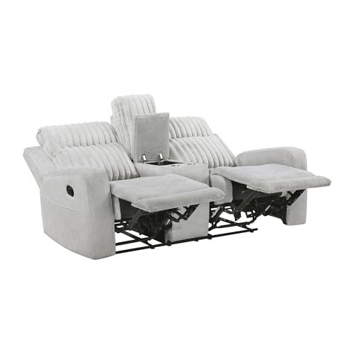 Lexicon Modern Double Recliner Loveseat with Center Console, Manual Wall Hugger Textured Microfiber Love Sac Couch, Plush Corduroy Channel Seat Back, Manual Recliner Loveseat, Light Gray Lexicon