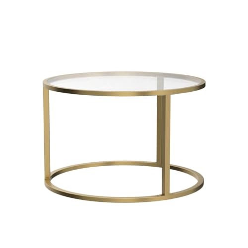 SAYGOER Small Glass Coffee Table Round Gold Coffee Table for Small Space Modern Simple Center Table with Gold Frame for Living Room Home Office, Easy Assembly SAYGOER