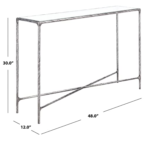 SAFAVIEH Couture Home Collection Jessa Silver Metal/Tempered Glass Top Entryway Living Room Rectangle Console Table (Fully Assembled) SAFAVIEH