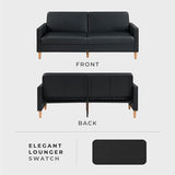 Lexicon 79"W Convertible Futon Sofa Bed, Loveseat, Faux Leather Upholstered Couch Sleeper, Adjustable Backrests, Padded Pocket Coil, Solid Wood Legs for Living Room, Bedroom, Apartment, Office, Black Lexicon