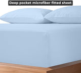 Royale Linens Fitted Sheet Twin - Ultra Soft 1800 Brushed Microfiber - Hotel Luxury Bottom Sheets - Wrinkle Free & Fade Resistant - Deep Pocket Fitted Sheet Only (Twin, Lake Blue) ROYALE LINENS