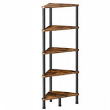 HOOBRO Corner Shelf Stand, Industrial 5-Tier Corner Bookshelf with Metal Frame, Plant Corner Display Shelf, Corner Bookcase for Small Spaces, Bedroom, Living Room, Rustic Brown BF33CJ01 HOOBRO