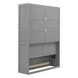 Ball & Cast Full Size Murphy Bed Wall Bed with Shelves and Mattress Holder,Wood Hideaway Cabinet Chest w/Slat Support,can be Folded,for Small Room,Dorms,Gray Ball & Cast