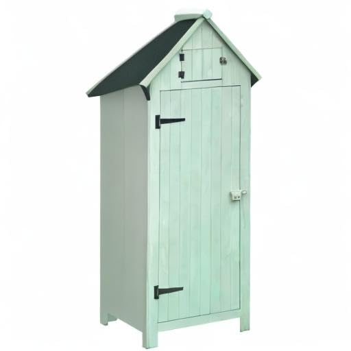 Hanover Outdoor Storage Shed with Shelves and Lock, 8.7 cu. ft. Capacity, Vertical Wood Shed for Tools, Equipment, and Garden Supplies, Modern Fir Wood Shed in Mint with Waterproof Roof and Floor Hanover