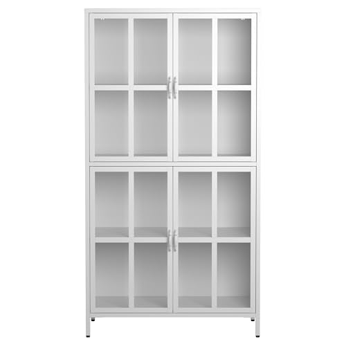Metal Storage Cabinet with Glass Doors, Adjustable Shelves, 72 x 36 x 16 in WoodArtSupply
