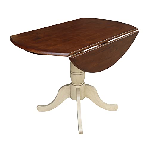 IC International Concepts International Concepts Round Dual Drop Leaf Pedestal Finish Dining Table, Antiqued Almond/Espresso