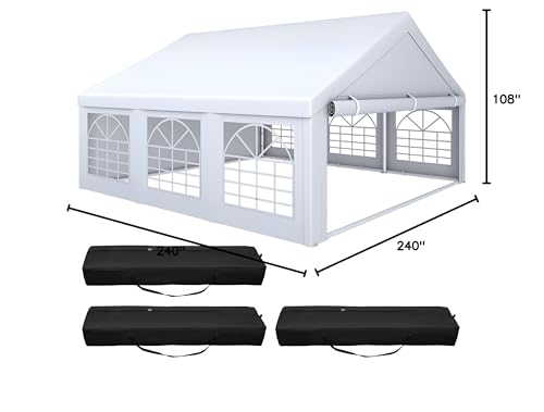 YITAHOME 20x20 ft Party Tent Heavy Duty Wedding Event Shelters Outdoor Upgraded Galvanized Canopy with Large White Roof, Removable PVC Sidewalls & 3 Storage Bags YITAHOME