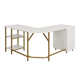 Techni Mobili L Shaped Desk - Two-Toned Computer Desk with Drawers & Storage Shelves - Simple Modern Furniture & Home Office Space Corner Table for Work & Writing Techni Mobili