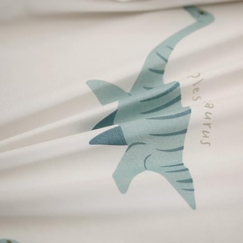 MAG 3PCS White Dinosaur Queen Size Bedding Sheet Sets Included 1*Fitted Sheet and 2 Pilowcase for Kids, Boys and Girls (Queen, White) MAG