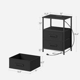 TRIFEBLE Nightstands Set of 2, Night Stand with Charging Station and Led Lights, Bedside Table with 2 Fabric Drawers for Bedroom, Small Side End Table with Open Shelf, Black TRIFEBLE