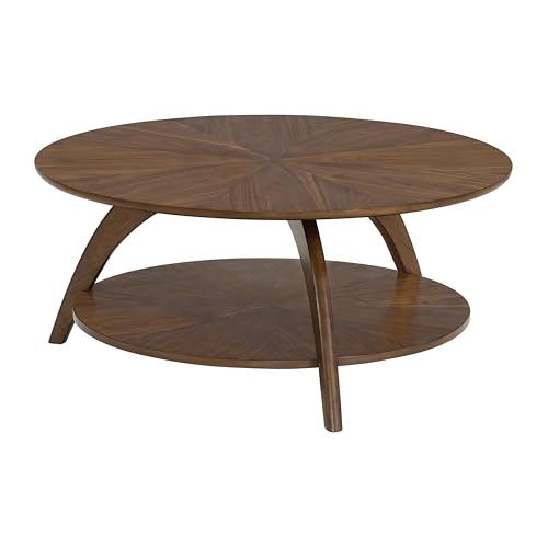 Martin Svensson Home LAX Retro Mid-Century Modern Round Wood Coffee Table with Lower Shelf, Cocktail Table for Living Room or Den. Walnut Brown. Martin Svensson Home