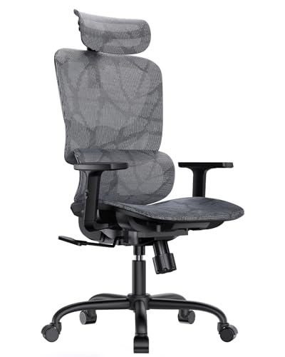 HUANUO Ergonomic Mesh Office Chair with 5-Level Lumbar Support, Computer Gaming Chair with Adjustable Headrest & Armrests, Rocking Tilt, Comfortable High Back Desk Chair for Home Office HUANUO