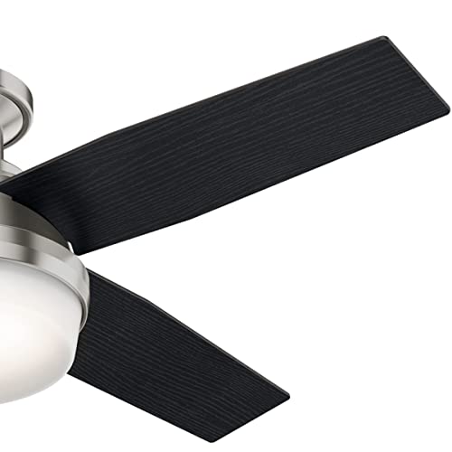Hunter Fan Dempsey Low Profile Ceiling Fans with Lights and Remote, Flush Mount Ceiling Fan with Lights, Metal, Brushed Nickel Finish, 44 Inch LED Hunter