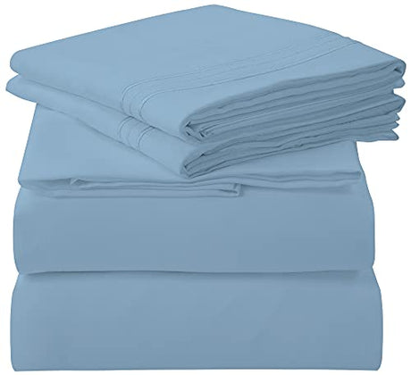 ROYALE LINENS 4 Piece Full Sheets Set - Soft Brushed 1800 Microfiber Bedding - 1 Fitted and 1 Flat Sheet, 2 Pillow Cases - Wrinkle Free & Fade Resistant - Hotel Luxury Bed Sheets (Lake Blue, Full) ROYALE LINENS