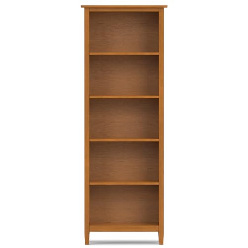 SIMPLIHOME Warm Shaker SOLID WOOD Transitional 5 Shelf Bookcase for The Living, Study Room and Office, 26 inch, Light Golden Brown - WoodArtSupply