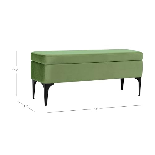 HomePop Upholstered Storage Bench with Metal Leg Home Décor|Bench with Storage for Living Room & Entryway - Green Velvet HomePop