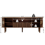 DAMCROP Fluted TV Stand, 62 Inch Mid Century Modern Media Console Table with Sliding Tambour Door Farmhouse Sideboard Buffet Cabinet Fits TVs up to 75 inch, Wood Entertainment Center for Living Room DAMCROP
