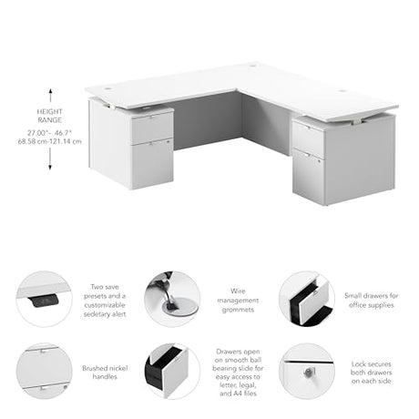 Bush Business Furniture 72-inch Height Adjustable L Shaped Standing Desk with Drawers, Ergonomic Sit-Stand Computer Table for Office, Stratus Collection, White with White Base Bush Furniture