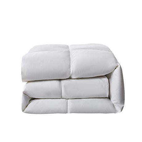Serta Goose Feather Down Fiber Cotton Comforter Twin Size - 100% Cotton Duvet Insert - Hotel Luxury Hypoallergenic Bedding Comforter All Season Medium Warmth 68 x 90 Inch White Serta
