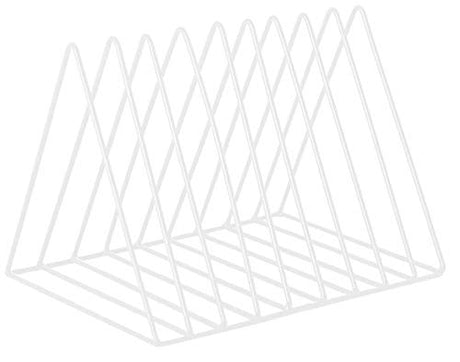 White Metal Vinyl Record Holder,Vertical Record Player Holder,File Organizer for Desk,Desktop File Sorters,Paper Organizer and Record Holder Stand,Triangle Upright 9 Lattice Vinyl Rack Stand,1Pack Cq acrylic