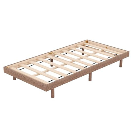 Dolonm Twin Size Floating Bed Frame, Modern Low Profile Platform Bed Frame, Floating Design Bed Slats Support, Noise Free, No Box Spring Needed, Easy Assembly, Walnut Dolonm