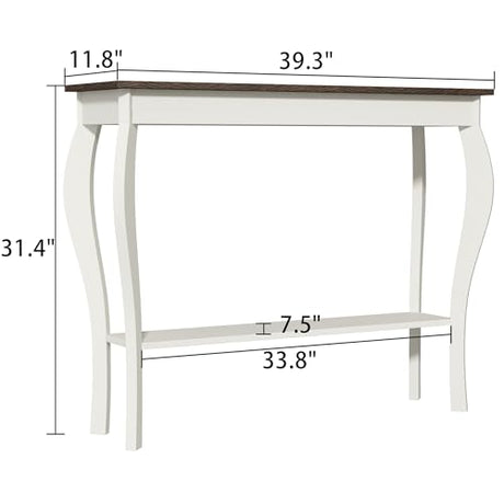 ChooChoo Narrow Farmhouse Console Table, Chic Accent Sofa Table, Entryway Table, Antique White & Brown ChooChoo