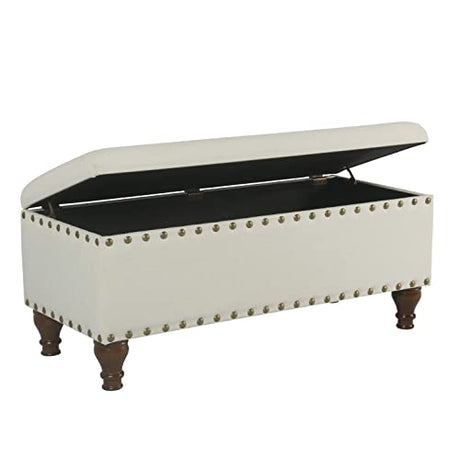 HomePop Large Storage Bench with Nailhead Trim - Cream HomePop