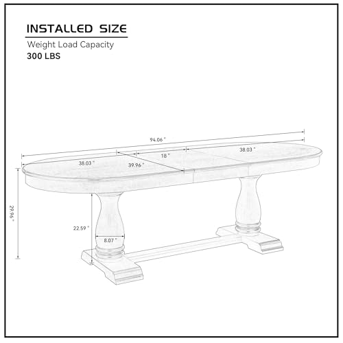 94.06" Extendable Dining Table for 6 8 10, Oval Solid Wood Large Long Kitchen Dining Room Table, Mid Century Modern Farmhouse Dinette Tables for Eating Dinner, Black Brown SCANORDIC