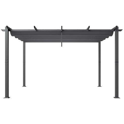 VEVOR 10'x13' Outdoor Retractable Pergola with Canopy, Aluminum Pergola with Retractable Canopy, Modern Pergola with Sun Shade Canopy for Patios, Gardens, Decks, Backyards (Gray)