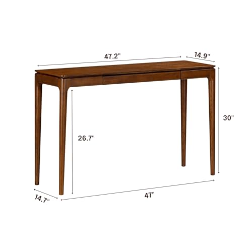 NTC Mingle 47-Inch Console Table, Modern Solid Wood Entryway Table with Hidden Drawer, Waterproof & Heat Resistant, Narrow Table for Hallway, Living Room & Foyer, Dark Walnut NTC