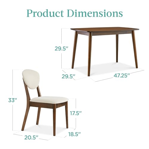 Best Choice Products 5-Piece Dining Set, Compact Mid-Century Modern Table & Chair Set for Home, Apartment w/ 4 Chairs, Padded Seats & Backrests, Wooden Frame - Walnut/Cream Best Choice Products