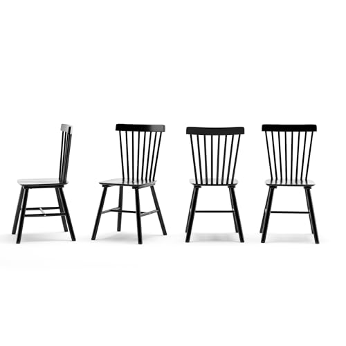 LUE BONA Windsor Dining Chair Set of 4, Spindle Back Wooden Chairs for Kitchen and Dining Room, Black - WoodArtSupply